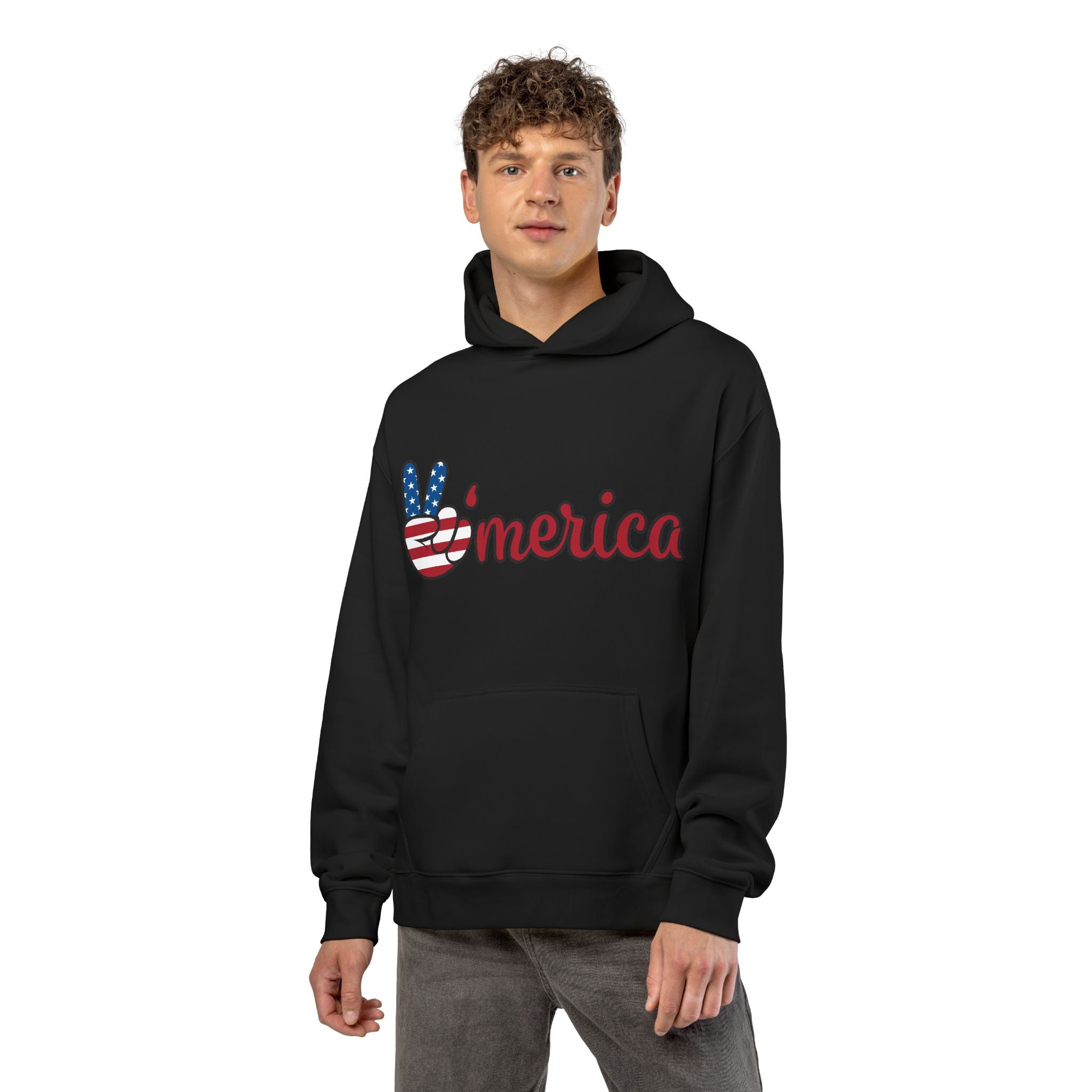 'Merica Peace Sign Hoodie — American Flag Patriotic Pullover for 4th of July